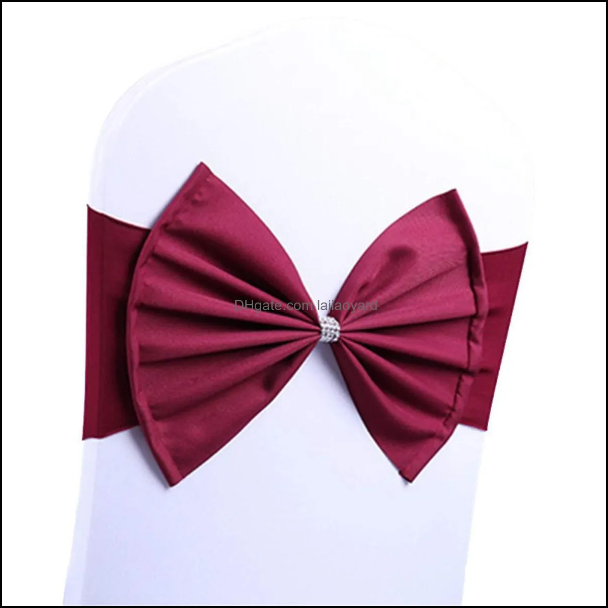 Bowknot Elastic Sashes Shine Diamond Ring Buckle Bandage Hotel Wedding Chairs Back Decoration Chair Covers 11 Colors