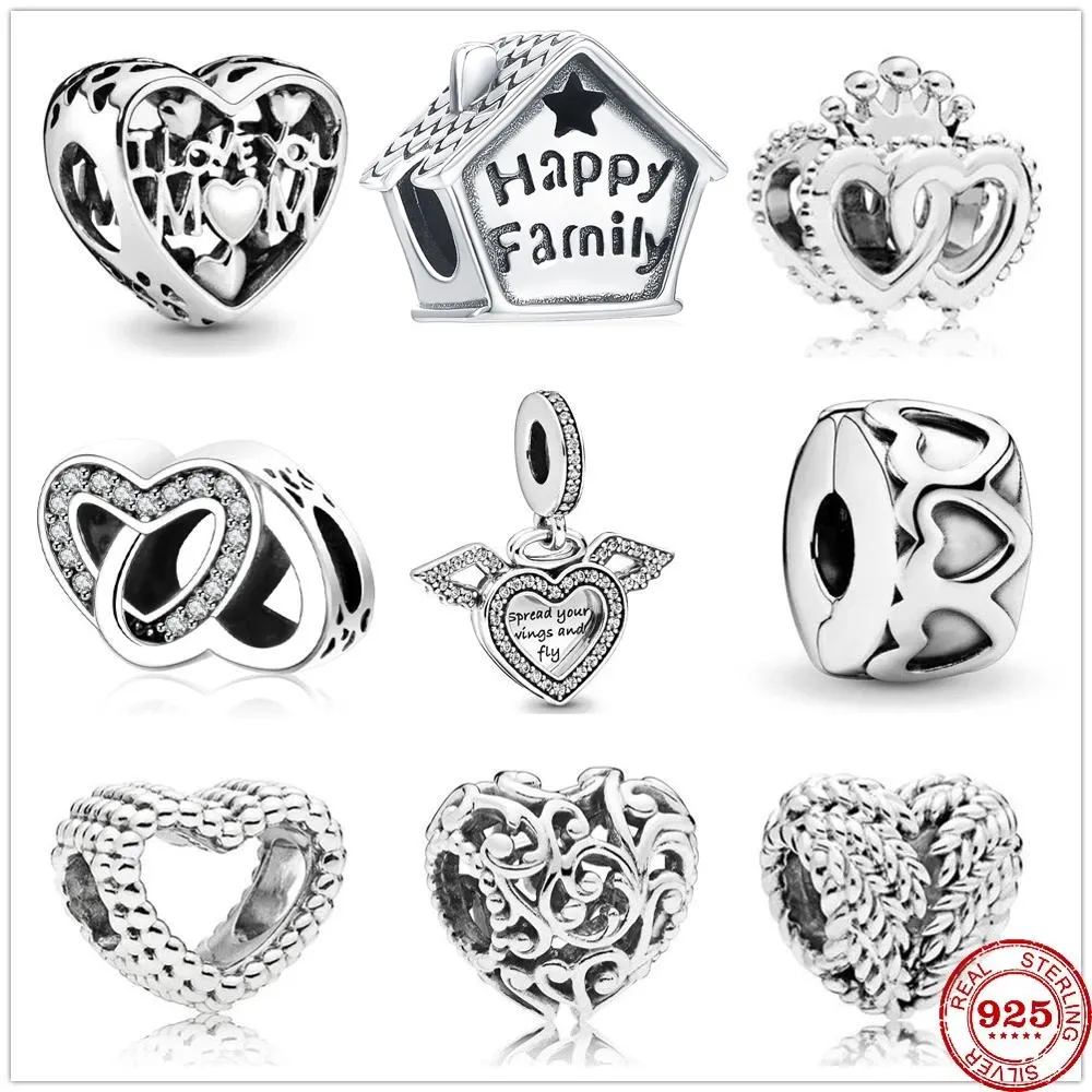 925 Sterling Silver Dangle Charm Forever Family Regal of Heart Love Mom Beads Bead Fit Pandora Charms Bracelet DIY Jewelry Accessories