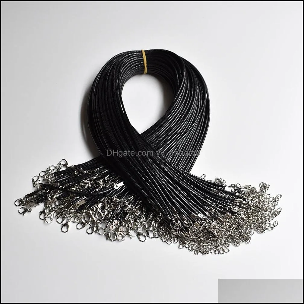 100pcs/lot black wax leather rope cord necklace 45cm chain lobster clasp diy jewelry accessories