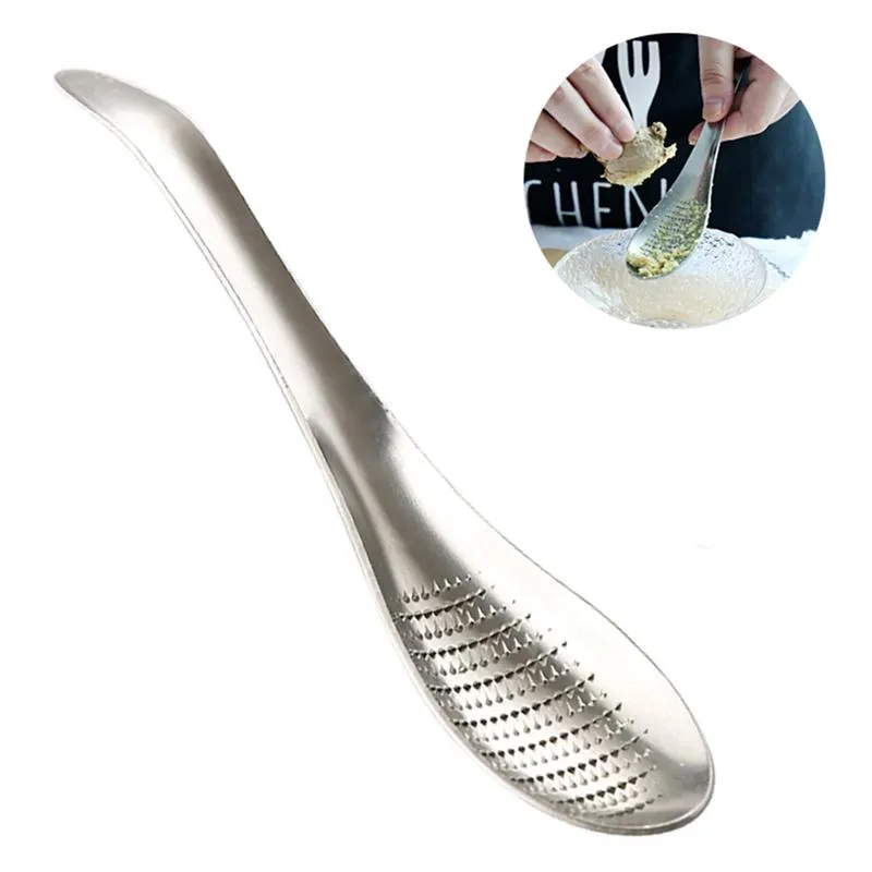 Stainless Steel Spoon Ginger Press Grinder Household Kitchen Tools Melon Fruits Grinding Tool Garlic Masher