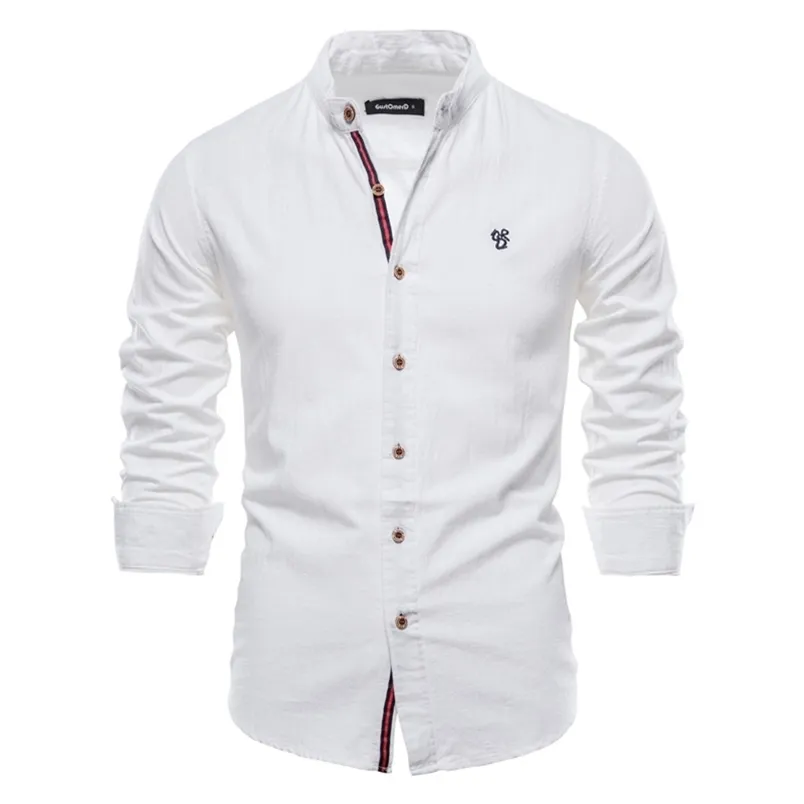 AIOPESON, camisa Social de algodón de primavera para hombre, camisa de manga larga de alta calidad de Color sólido para hombre, camisas sociales informales con solapa para hombre 220401