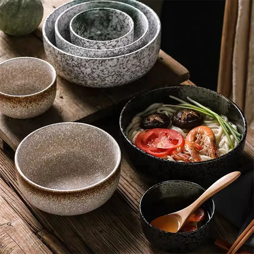 Bols en céramique de Style japonais 4.5 pouces 6 pouces, soupe de cuisine en porcelaine, vaisselle Ramen, fruits, salade, vaisselle de riz 220408