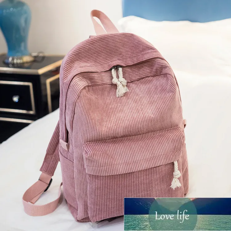 Moda de moda coreana Simple School School High School Student Personalizado Corduroy Preppy Style Backpack