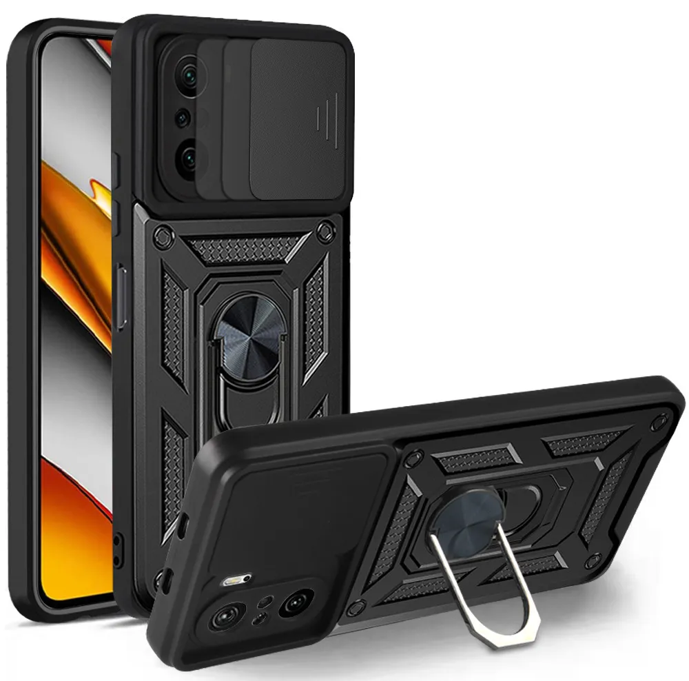 Шкафы для Xiaomi Mi 11i Redmi K40 Pro Case Poco F3 слайд окна Держатель объектива защитное кольцо Ударовывая броня TPU задняя крышка