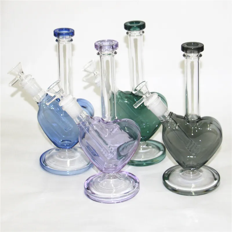 9-Zoll-Herzform-Wasserpfeifen Glasbong rosa Farbe DAB-Ölplattformen Bubbler Mini-Glaswasserpfeifen mit 14-mm-Gleitschüsselstück