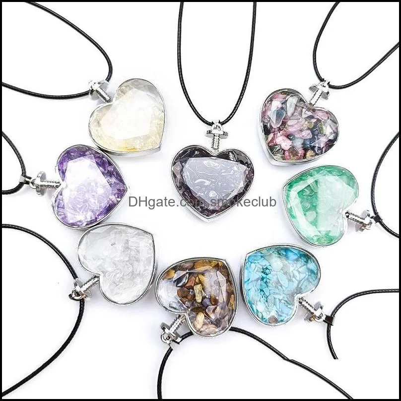 Love Pendant Arts Natural Rough Stone Gravel Polished Pendants Healing Crystal Mineral Peach Heart Necklace