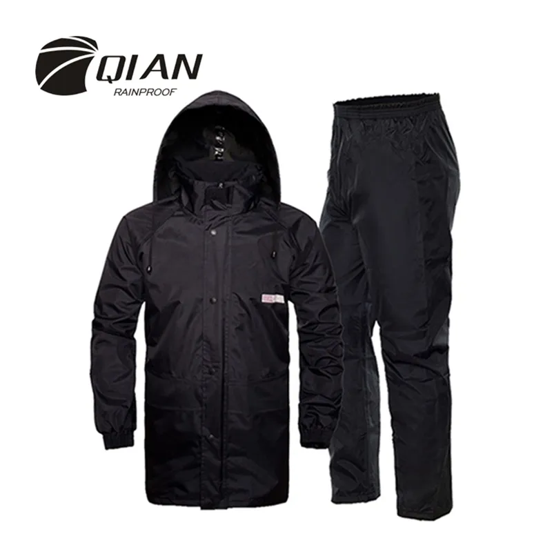 Qian Rainproof Professional Outdoor Raincoat Hidden Rainhat Thicker Mesh Lining Safety Reflective Tape Design Super Rainsuit 210320