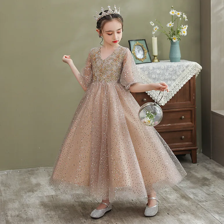 2022 Ritzee Halter Ball Gowns Girls Pageant Dresses With Capped Sleeves 2021 Beads Crystal Piping Floor-length flower Girls Pageant Gowns