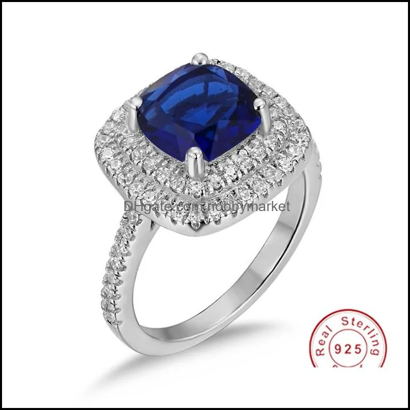 4 style Real 100% 925 Sterling Silver Rings finger Jewelry Eternal natural Blue Sapphire Wedding Engagement Ring for Women