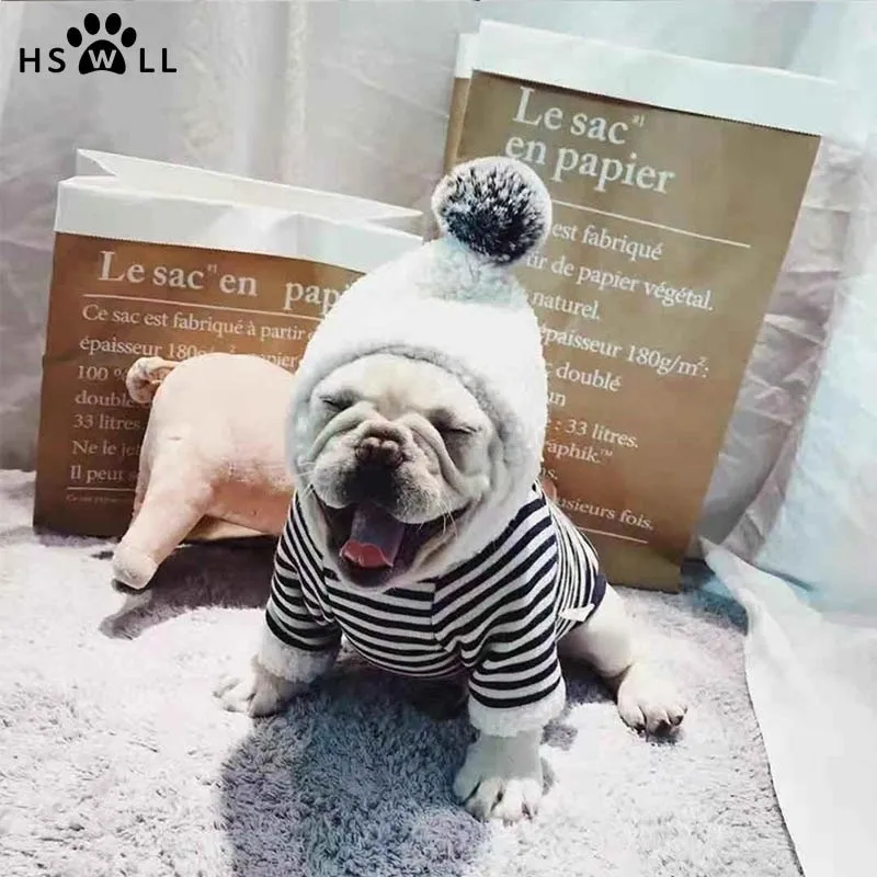 Winter Warm Dog Clothes for French Bulldog Cotton Hoodies Chihuahua Striped Coat Small Dogs Pet Puppy Hooded Jacket XXL Y200330
