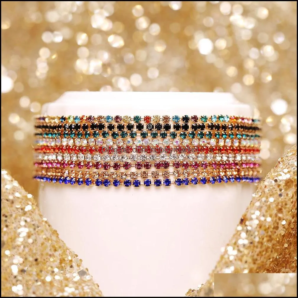 Fashion Cubic Zirconia Tennis Bracelets Punk Colorful Crystal Elastic Chain Bracelet For Womem Gold/Silver Color Jewelry