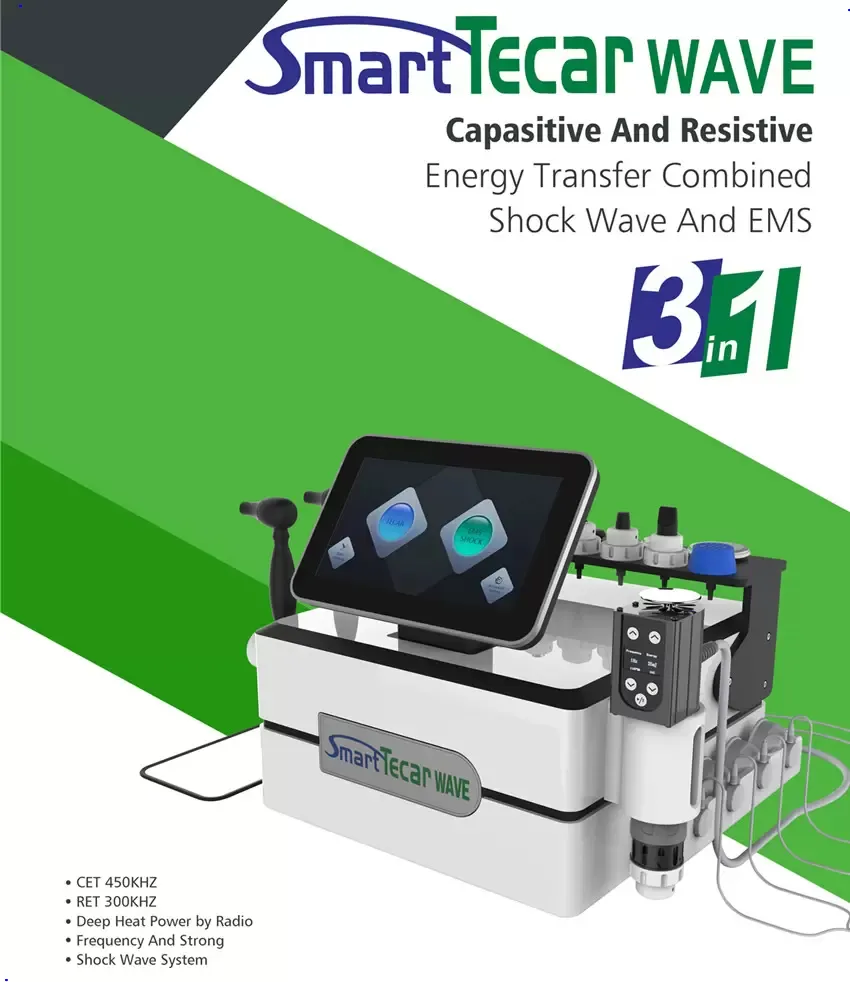 휴대용 스마트 Tecar Wave Health Gadgets 3 in 1 EMS 충격파 요법 전문 ED 치료 기계 Ret CET 통증 완화 물리 치료 뷰티 장비