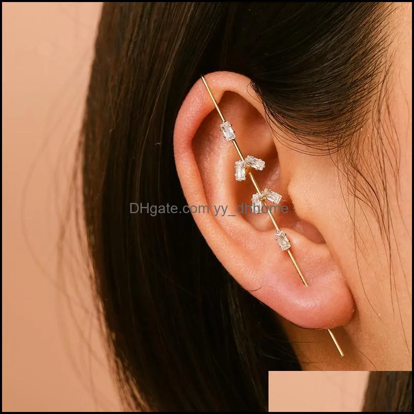 vintage crystal climber earrings for women gold chain stud earring ear hook cuff jewelry free dhl q604fz