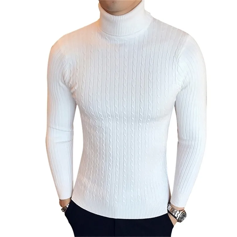 Male turtleneck men's knitted sweater blouse pullover jumper white sweaters for men knitwear Cotton Male Sweater 201126