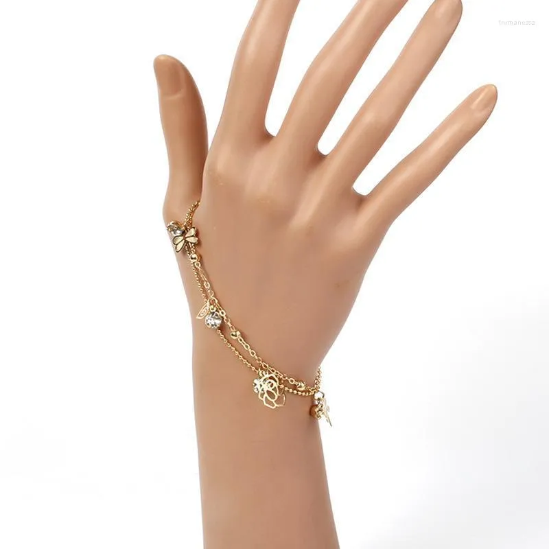 Link Chain Flower Hand Slave Bracelets Women Summer Fashion Jewelry Gold Color/Silver Color Metal Party Club Chains Trum22
