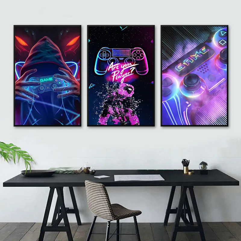 Oyun Oyna Tuval Boyama Renkli Gamepad Posterler ve Baskılar Trendy Wall Art Oyun Odası Erkek Çocuk Yatak Odası Dekoratif Resimler