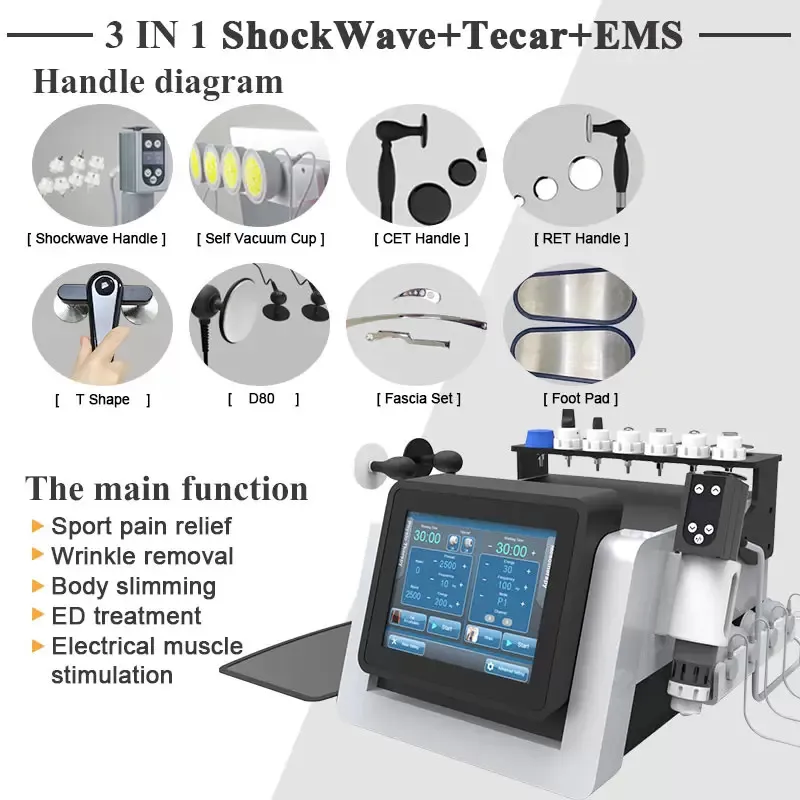Przenośna 3 w 1 terapia tecar EMS Cup Fave Shockwave Full Ciało Masager Fala uderzeniowa fizjoterapia elektromagnetyczna Ból