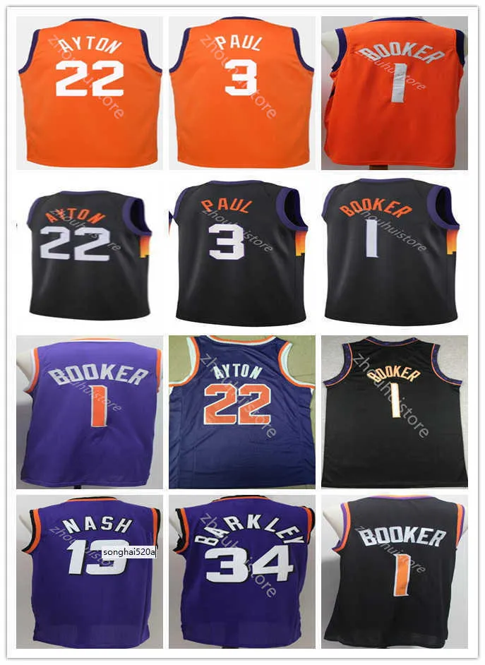 Chris Paul Basketball Jersey vintage classique Steve 13 Nash DeAndre 22 Ayton Charles 34 Barkley Mesh Retro Maillots rapides de maillots