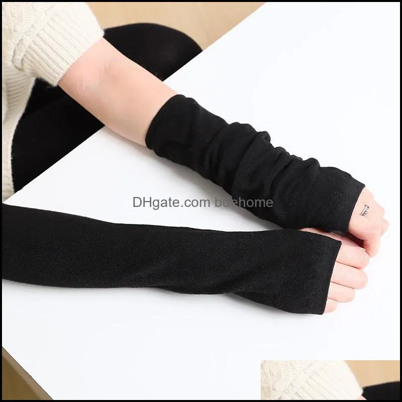 Unisex Long Fingerless Gloves Arm Cover Striped Cotton Wrist Sleeves Warmer Sleeve Knitted Gloves Womens 20220104 T2