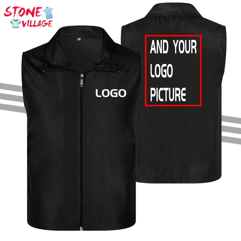 Chaleco personalizado para hombre Impreso Sin mangas Voluntario Uniforme Publicidad Abrigo Supermercado Ropa de trabajo Color sólido Cremallera Top 220722