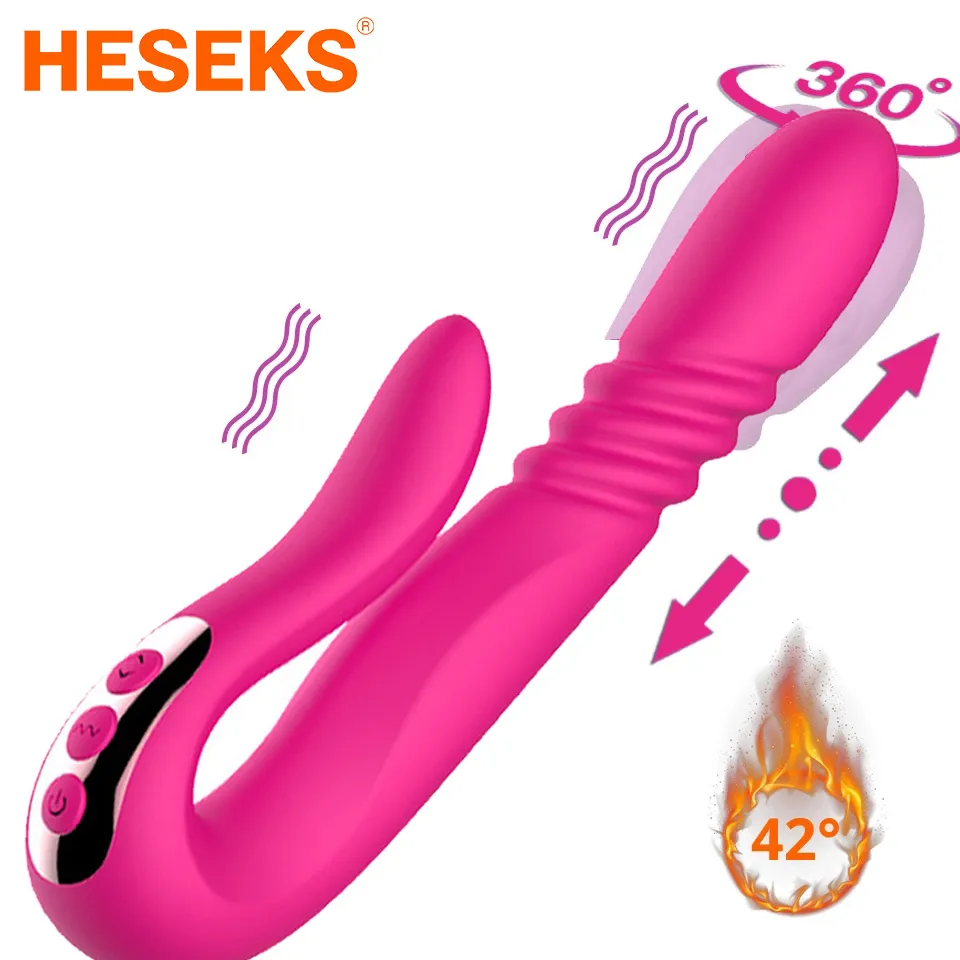 HESEKS vibratore vibratore rotazione telescopica automatica riscaldamento 10 velocità vibrazione punto G clitoride massaggio vaginale giocattoli sexy donne