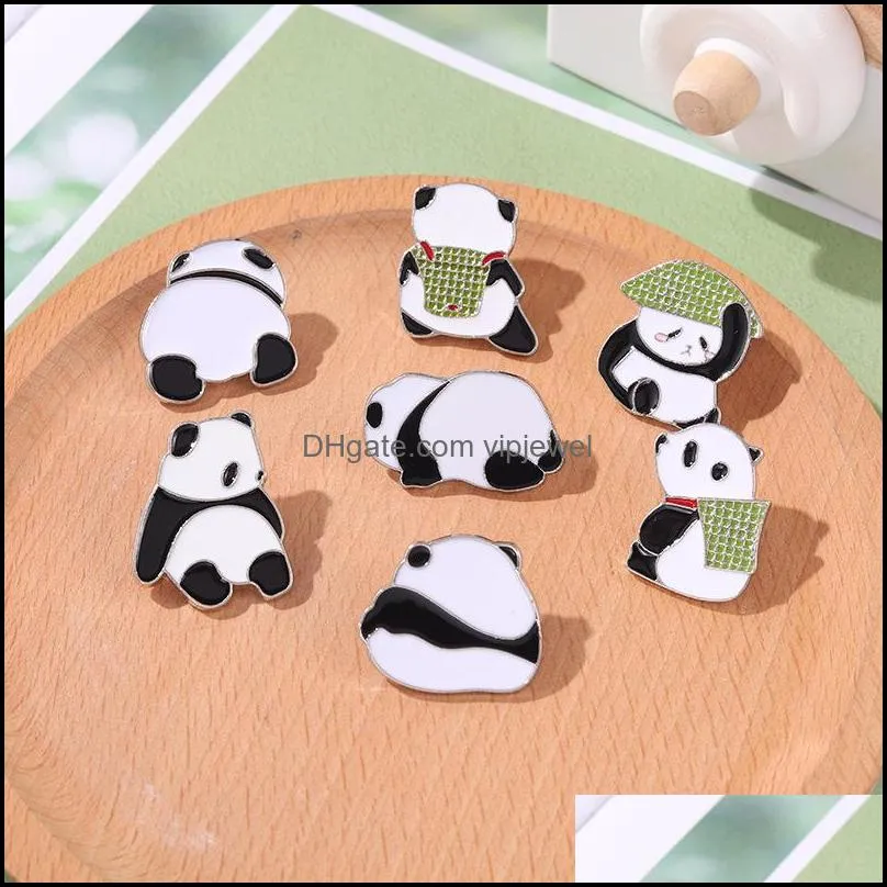 european cartoon geometric panda brooches pins unisex children cute animal clothing badge alloy enamel drop oil handbag  clothes pins
