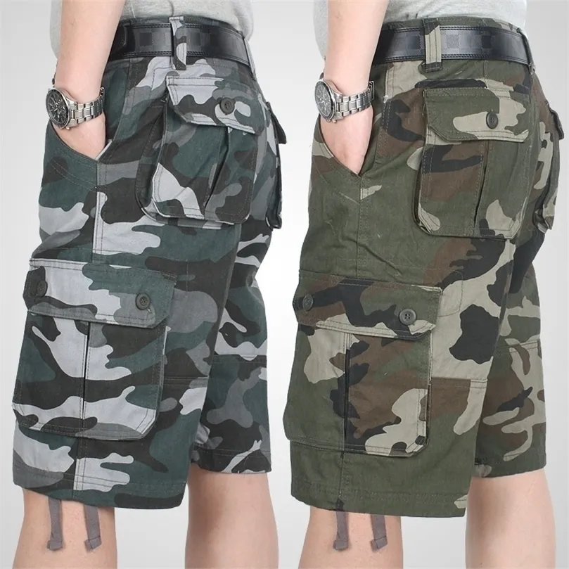 Summer Cargo Shorts Men Camouflage Camo Casual Cotton MultiPocket Baggy Bermuda Streetwear HipHop Military Tactical Work 220614