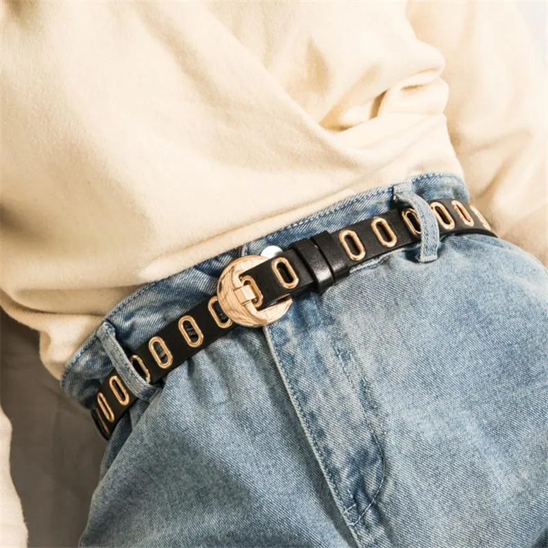 Belts AWAYTR Fashion Big Eyelet Oogjes Belt Metal Buckle Pin Solid Color Women Casual Pants Punk Personality Girls