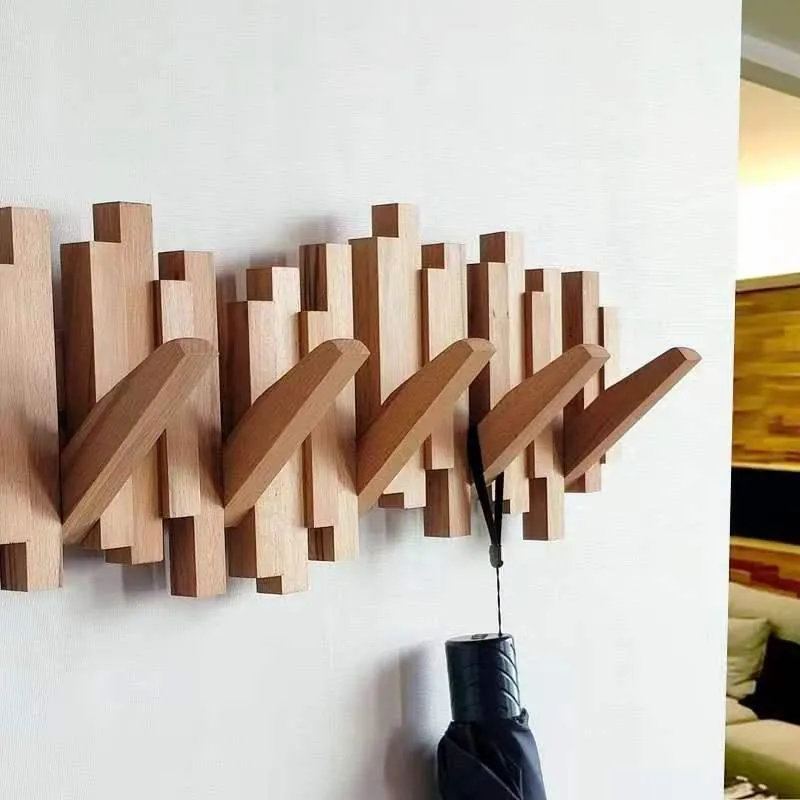 Hooks Rails Creative Coat Rack Solid Wood Hanger Door Wall Folding Porch Hanging Decorative Clothes Hanging Hooks