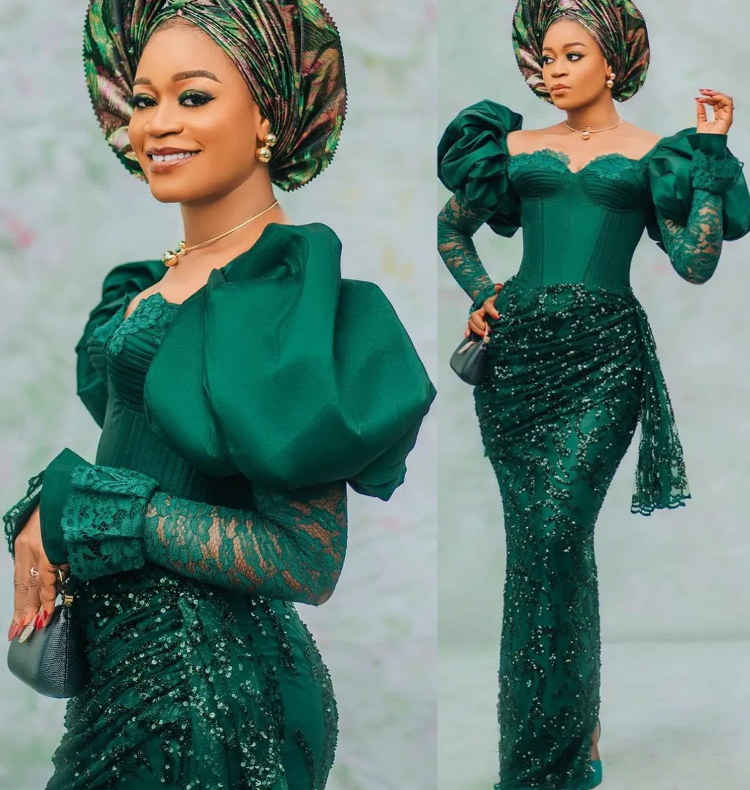 Dark Green Sequined Lace Plus Size Arabic Aso Ebi Green Sequin Formal Dress  For Evening Formal Party, Second Reception, Birthday, And Engagement ZJ474  From Chic_cheap, $172.88