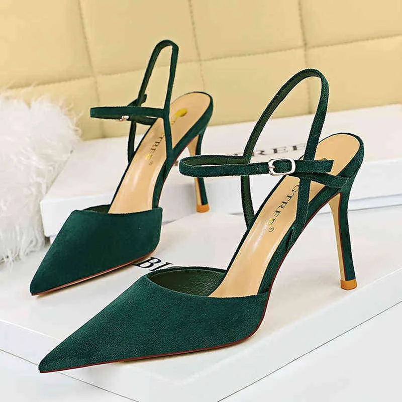 2022 летние новые роскошные женщины зеленые замшевые каблуки сандалии 9,5 см шпильки на высоких каблуках Сандалии закрытые сандалии на пальцах. Свадебные туфли G220516