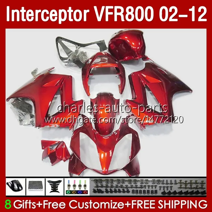 Kroppsarbete för Honda Interceptor VFR 800 VFR800 RR CC 800RR 02-12 Glans Rödkropp 129no.54 800cc VFR800RR 02 2002 2003 2004 2005 2006 2007 VFR-800 08 09 10 11 12 Fairings