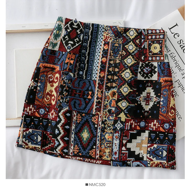 HELIAR Womens Boho Embroidered A Line Mini High Waisted Mini Skirt