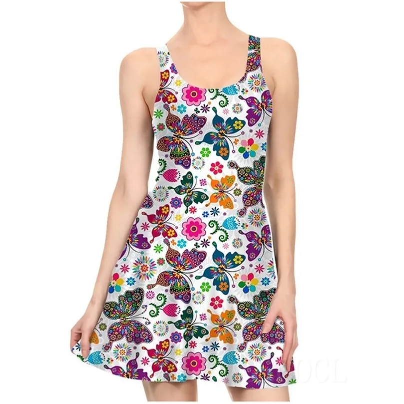 Moda casual colorido colorido vestido floral pequeno 3d feminido vestido sexy vestido mangas plantas de praia vestidos de praia w220617