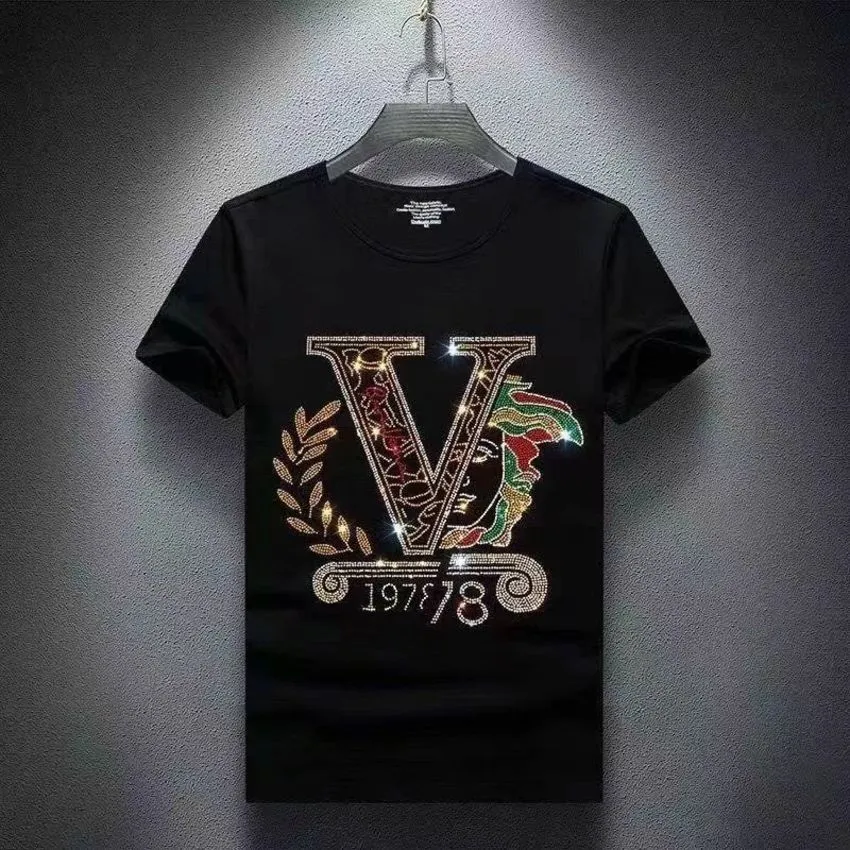 Tasarımcı Lvs Moda Markaları T Gömlek High Street Hip Hop Avrupa Ve Amerika Yeni Yaz Sıcak Elmas Baskı Erkek Kadın Aşıklar Yuvarlak Boyun Büyük Gevşek Tshirt