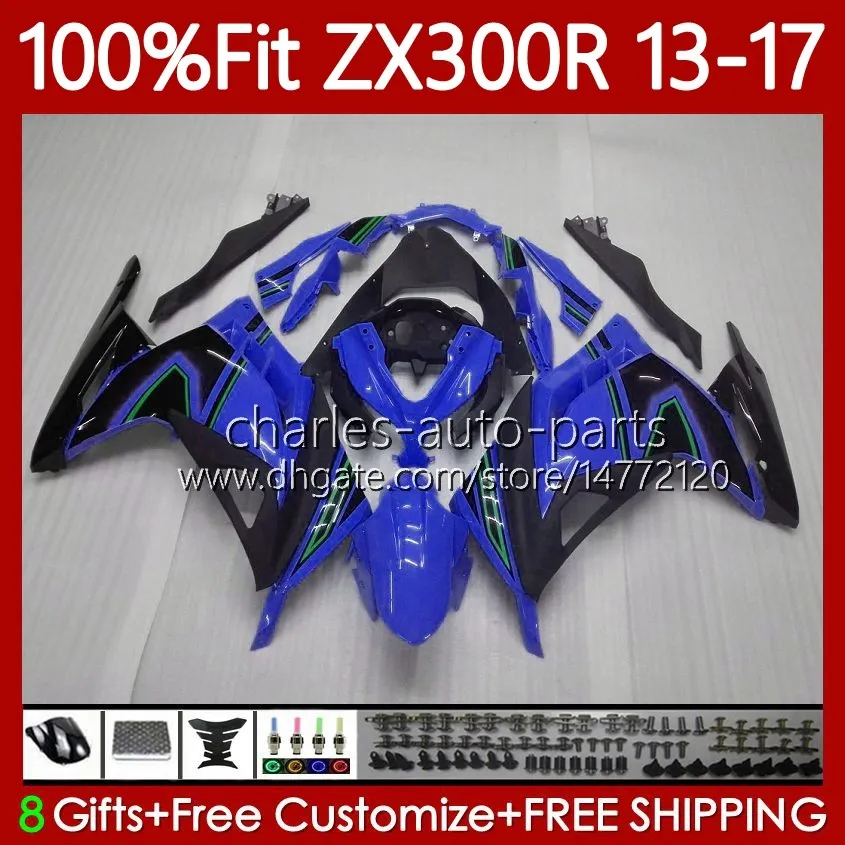 Kit de corps d'injection pour KAWASAKI NINJA ZX300R EX ZX 3R 3 R Bleu noir 300R EX-300 2013 2014 2015 16 17 125No.182 EX300R ZX-3R ZX-300R ZX3R ZX300 13 14 15 2016 2017 Carénage