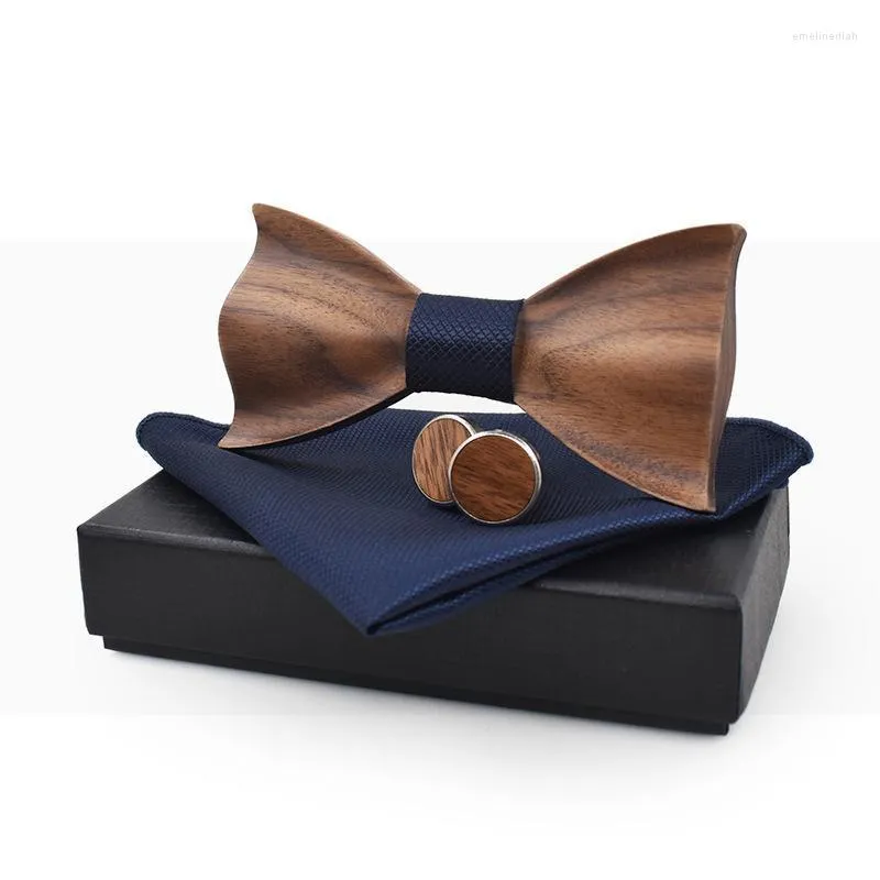 Bow Ties Sitonjwly Man Wooden Bowtie Handkerchief Cufflinks مجموعة للرجال Corbatas Gravata Pocket Pocket Cravat Wood Men Giftbow Emel22