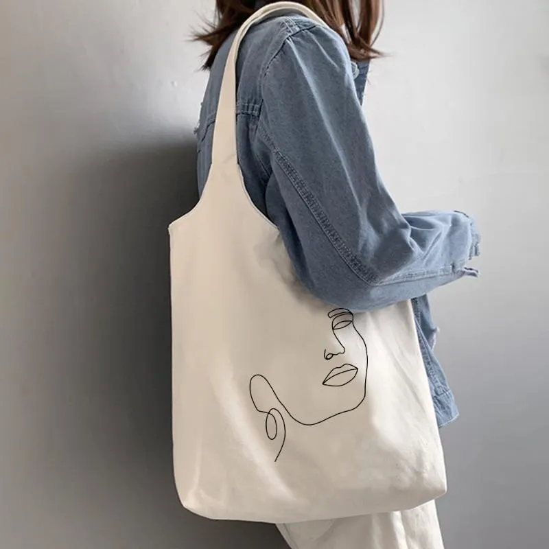 Borse per la spesa Borsa tote in tela con stampa moda Harajuku Tessuto di grande capacità Riutilizzabile Donna anni '90 Spalla estetica Beach LadyShopping