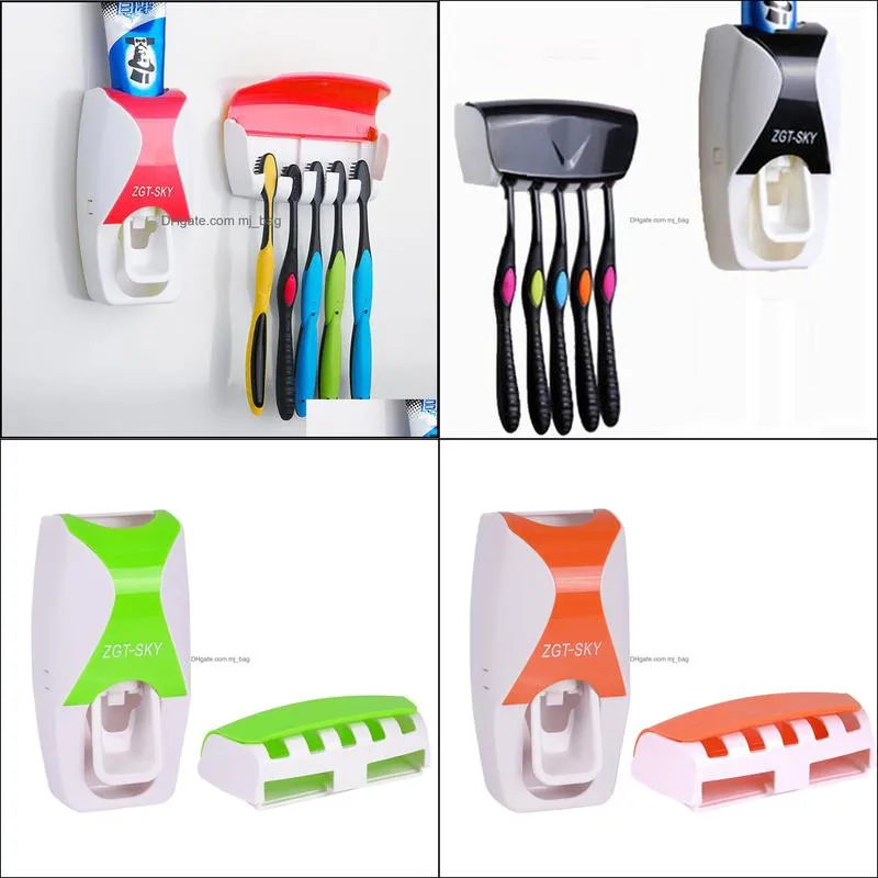 bathroom accessories set tooth brush holder automatic toothpaste dispenser holder toothbrush wall mount rack bathroom tools set vt334