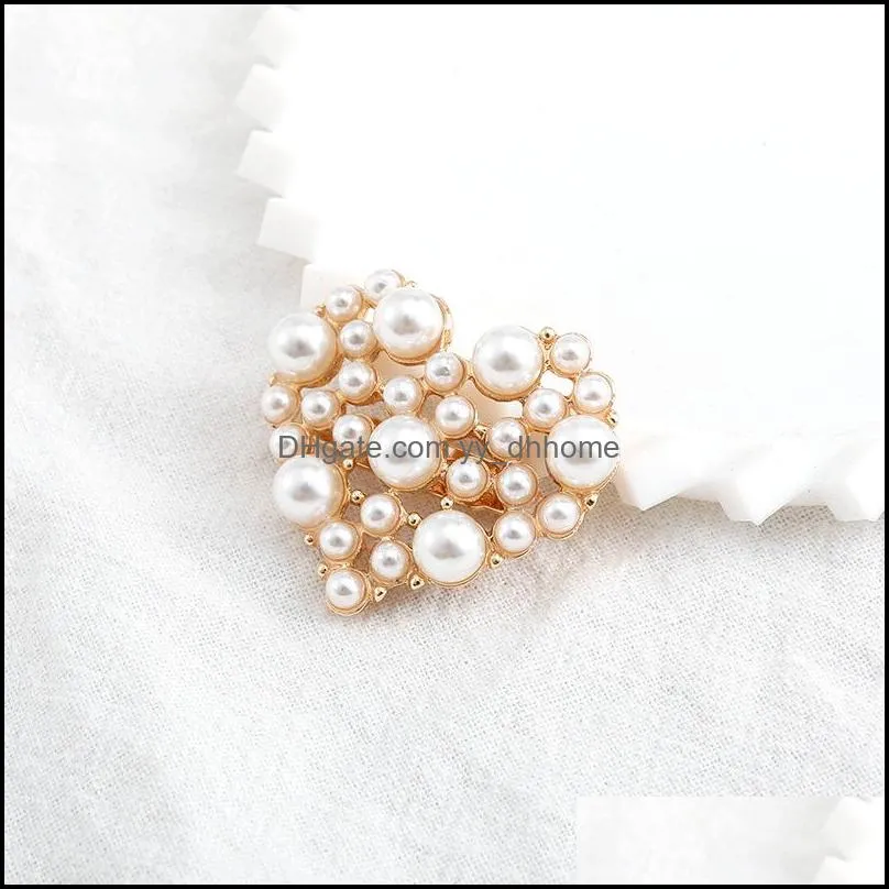 colorful crystal heart brooches jewelry lady charm rhinestone pearl buttons pin fashion wedding flower bow brooch free dhl
