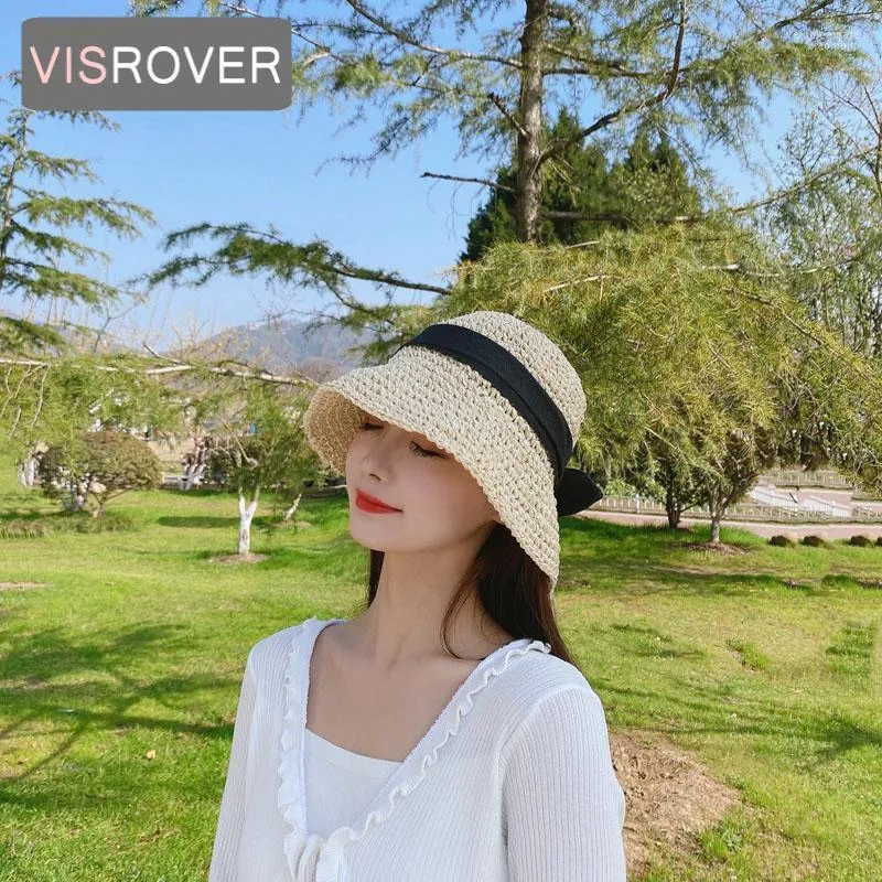 Chapeaux à large bord VISROVER 3 Colorway Paper Bucket Hat Casquette colorée Hip Hop pour femmes Summer Lace Beach Sun Fishman Cadeau Elob22