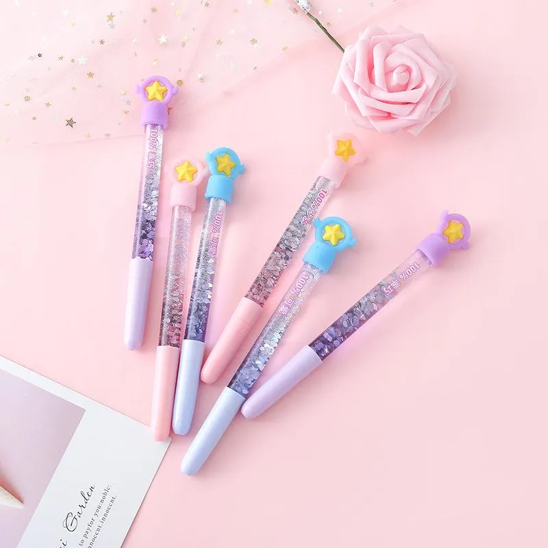 Neutral Pen Lovely Star Scepter Quicksand Creative Girl Magic Stick Stationery School Students Use 0.5mm Black Office Signature Examination Prize Pens