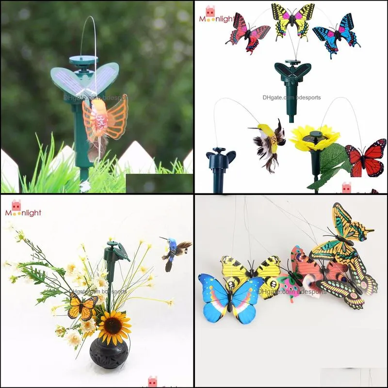 Vibration Solar Power Dancing Flying Fluttering Butterflies Hummingbird Garden Decor