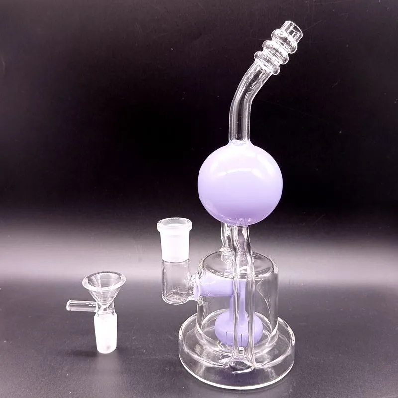 Purple Clear 8 inch Glass Hookahs Water Bongs Beatiful Round Ball Design with Tire Perc Female 14mm Smoking Pipes