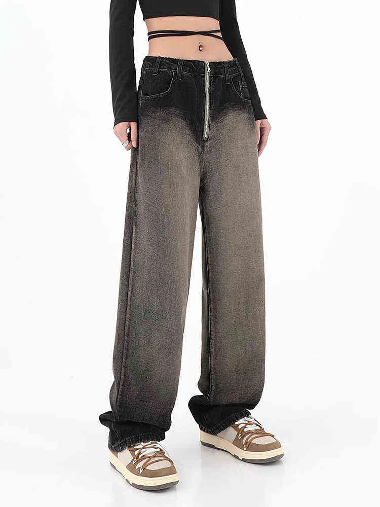 2022 New Women Harajuku Baggy Black Jeans patchwork denim design design street streetwear e-girl tij wide reg wash l220726