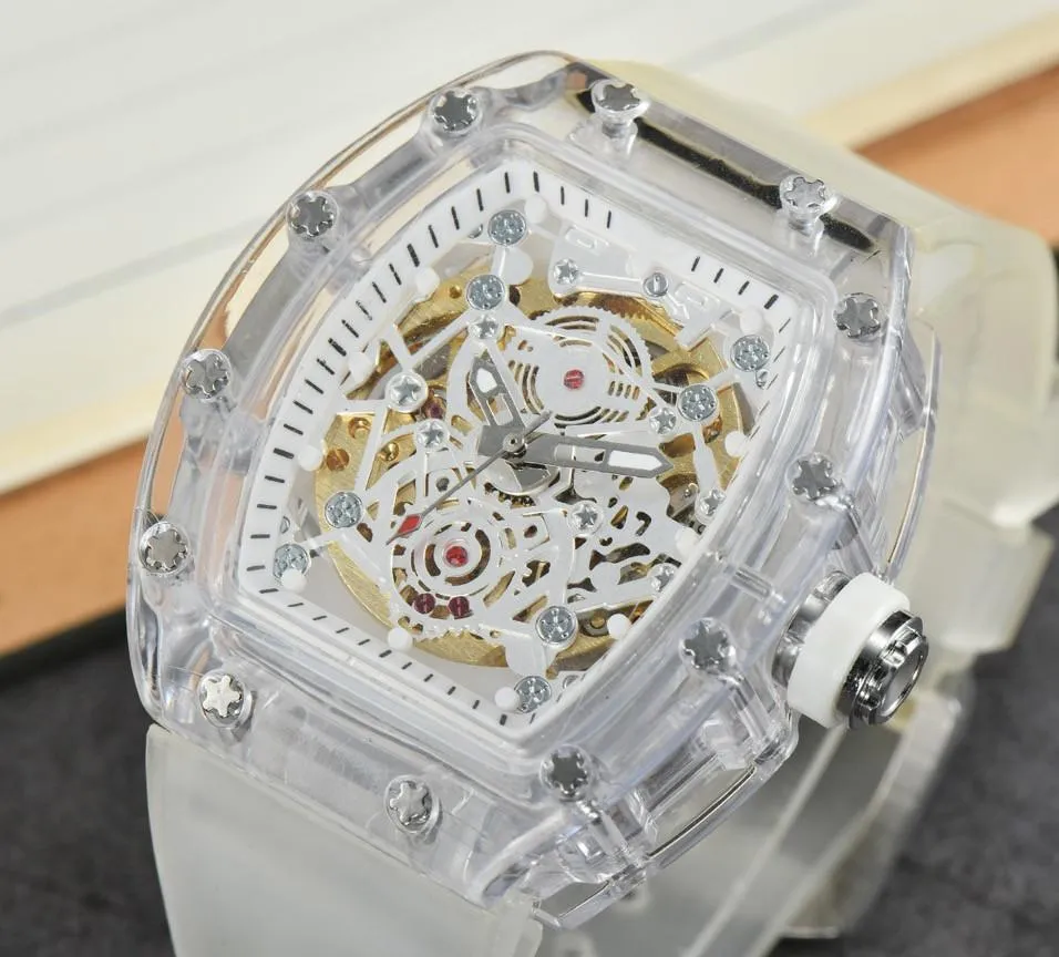 New Aaa Watch Fully Automatic Mechanical 8009 Movement Brand Wristwatches Rubber Strap Business Sports Transparent Watch Imported Crystal Mirror