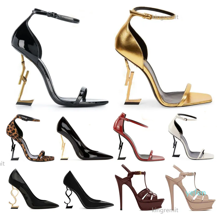 Designer Sandalen Opyum Stiletto Heels Sandalfrauen Open Toe High Heels Metall Buchstaben Kleid Schuhe Leder Heel Schuh Klassiker Mode