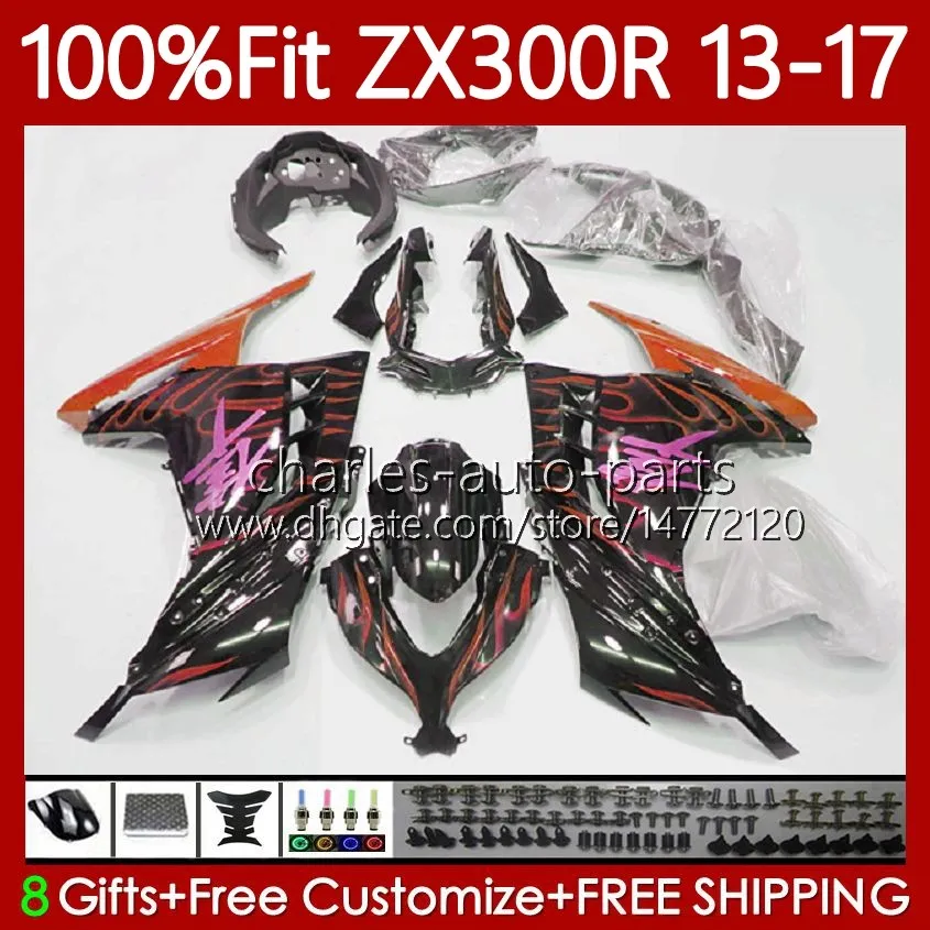 OEM Orange Flames Fairing Body For Kawasaki Ninja ZX300R EX