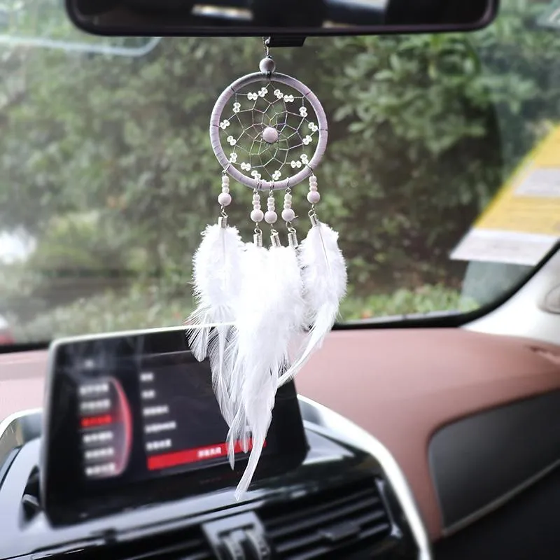 Decorações de interiores Dream Catcher Car Car ornamentos pendurados Acessórios pendentes de espelho de penas para meninas decoração de pingentes de pingentes de pingentes