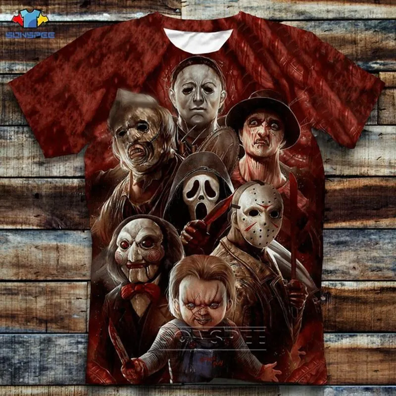 Camisetas de hombre SONSPEE, camiseta de verano a la moda, película de terror Chucky, ropa de marca, estampado 3D, camiseta de manga corta con cuello redondo, ropa de calle para hombre